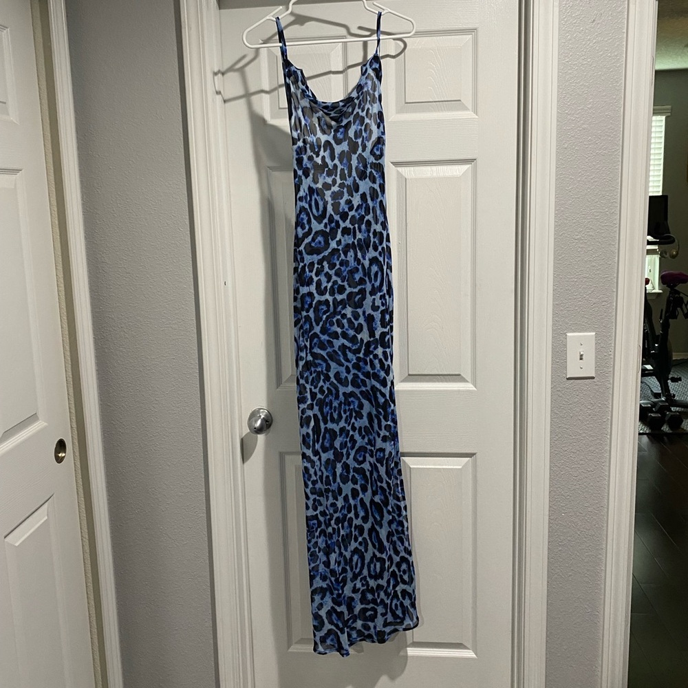 Blue Leopard Sheer long dress